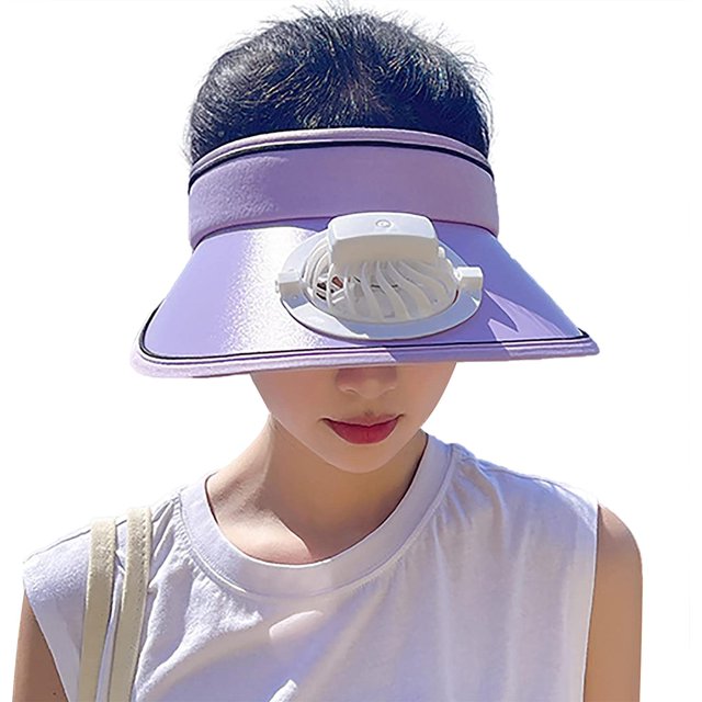 RV Sombrero para el sol con ventilador, gorra de verano con ventilador, sombrero de copa vacío para protector solar de verano, morado Rojo Verde