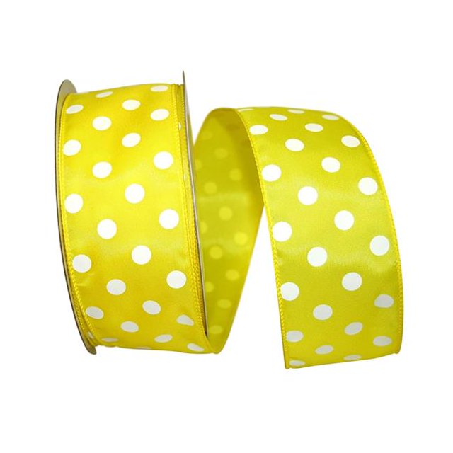 Reliant Ribbon 92840W-079-40K Satin Large Dots Value Wired Edge Ribbon - Yellow - 2.5 in. x 50 yards