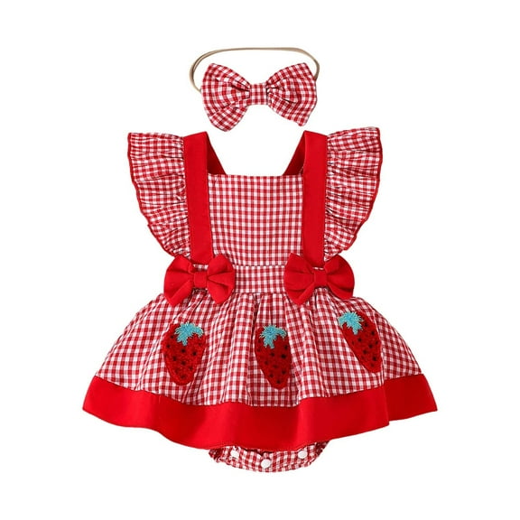 Zanarzt Baby Girl Newborn Clothes Baby Girl Summer Clothes Cute Romper Dress Plaid Outfit Smocked Bodysuit Outfit Red,9-18 Months