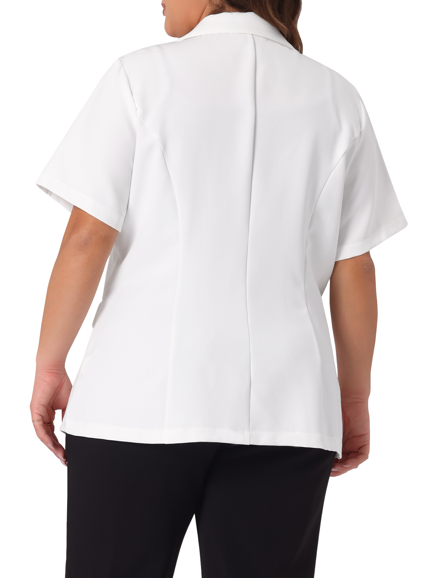 DARING DIVA Women's Plus Casual Blazers Short Sleeve Notched Lapel Blazer 2X White