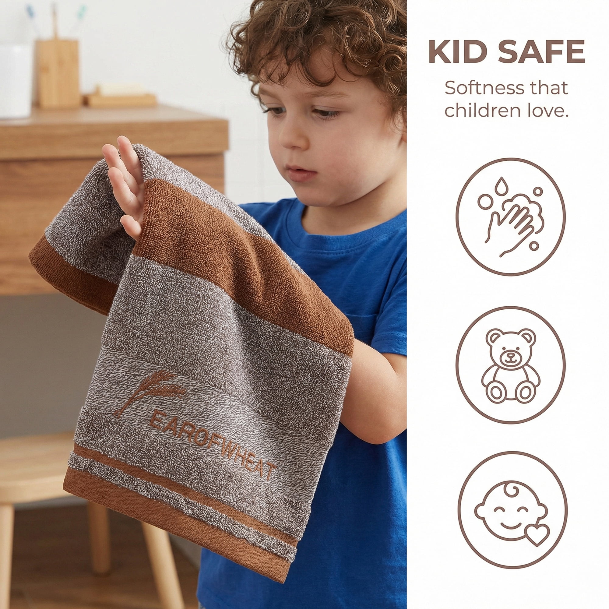 Unique Bargains Ear of Wheat Stripe Cotton Soft Absorbent Hand Towel Brown 4pcs 29" x 13"