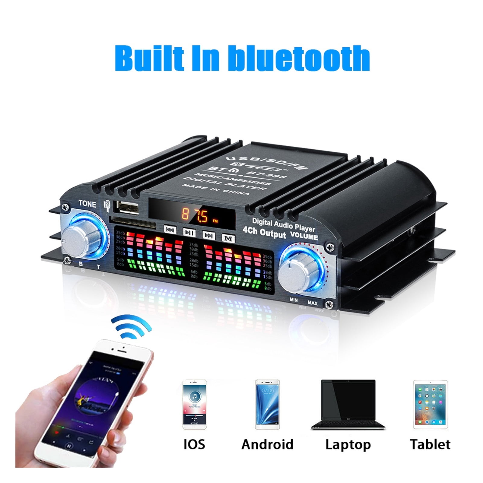 BT-998 Hifi Home Digital Amplifiers Car Bass Power Bluetooth Amplifier FM USB SD Radio Subwoofer Speakers ,Powerful Sound Quality