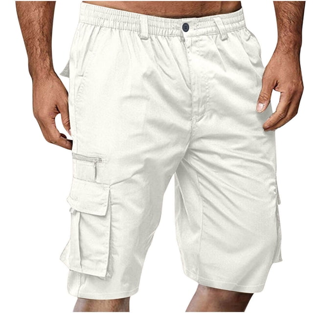 Teissuly Summer Shorts Discount Men Casual Button Zipper Solid Knee Length Cargo Pants With Pocket Straight Button Zipper Shorts