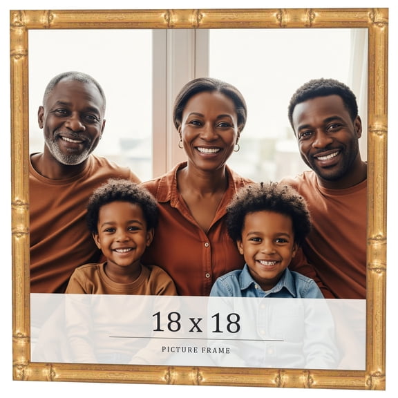 18x18 Frame Gold Bamboo Solid Wood Picture Frame | 0.75 Inch Moulding Width | Interior Frame Depth