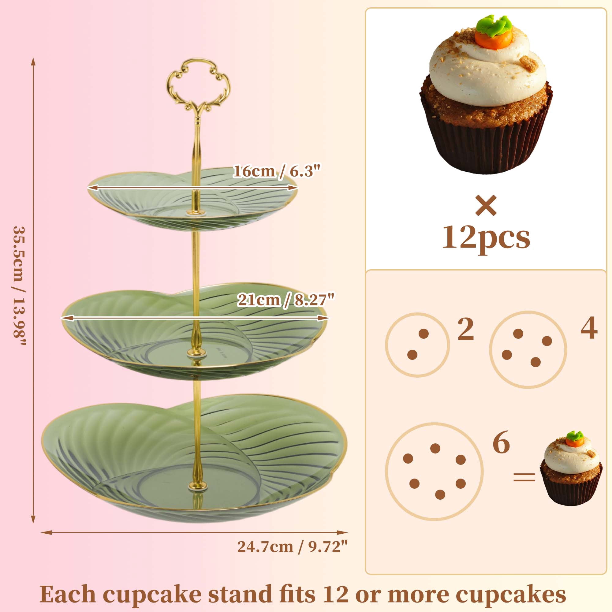 Unique Bargains 3 Tier Dessert Cupcake Stand Holder with Tiered Tray Green