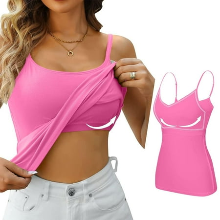 Rigardu Women s Summer Tops 2024 Tank Top Yoga Gym Sleeveless Camisole Plus Size Underwear with Chest Pad S 6Xl Hot Pink + XL