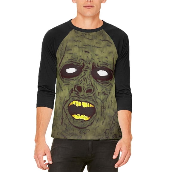 Halloween Dirty Ugly Zombie Face Mens Raglan T Shirt White-Black MD