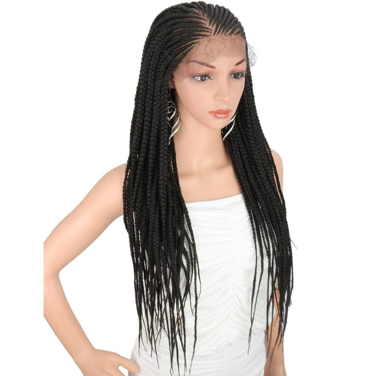 EKF 28 Hand-Braided 13X6 Lace Frontal Side Part Twist Braids Wigs with  Baby Hair for Black Women 100% kanekalon Black Synthetic Lightweight