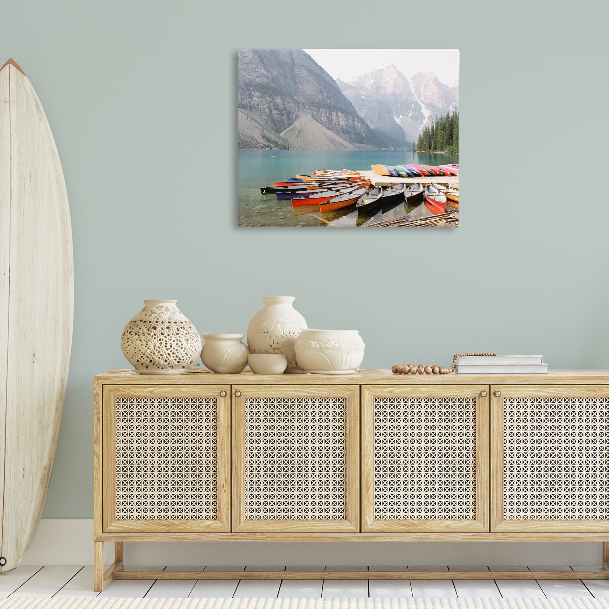 Stupell Industries Cliffside Canoe Dock Landscape Photography Gallery Wrapped Canvas Art Print Wall Art, 40 x 30