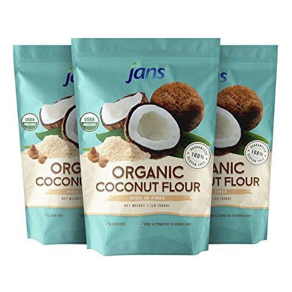 Jans Organic Coconut Flour 1.1lb | Gluten-Free | Certified Organic | Keto Paleo & Vegan Friendly (3 pack)