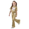 thumbnail image 2 of HUAXUN Girls 2 Piece Leopard Bow Graphic Outfit Short Sleeve Shirt and Flared Leg Pants Set Cute Fashion Clothes(Khaki,11-12 Years), 2 of 7