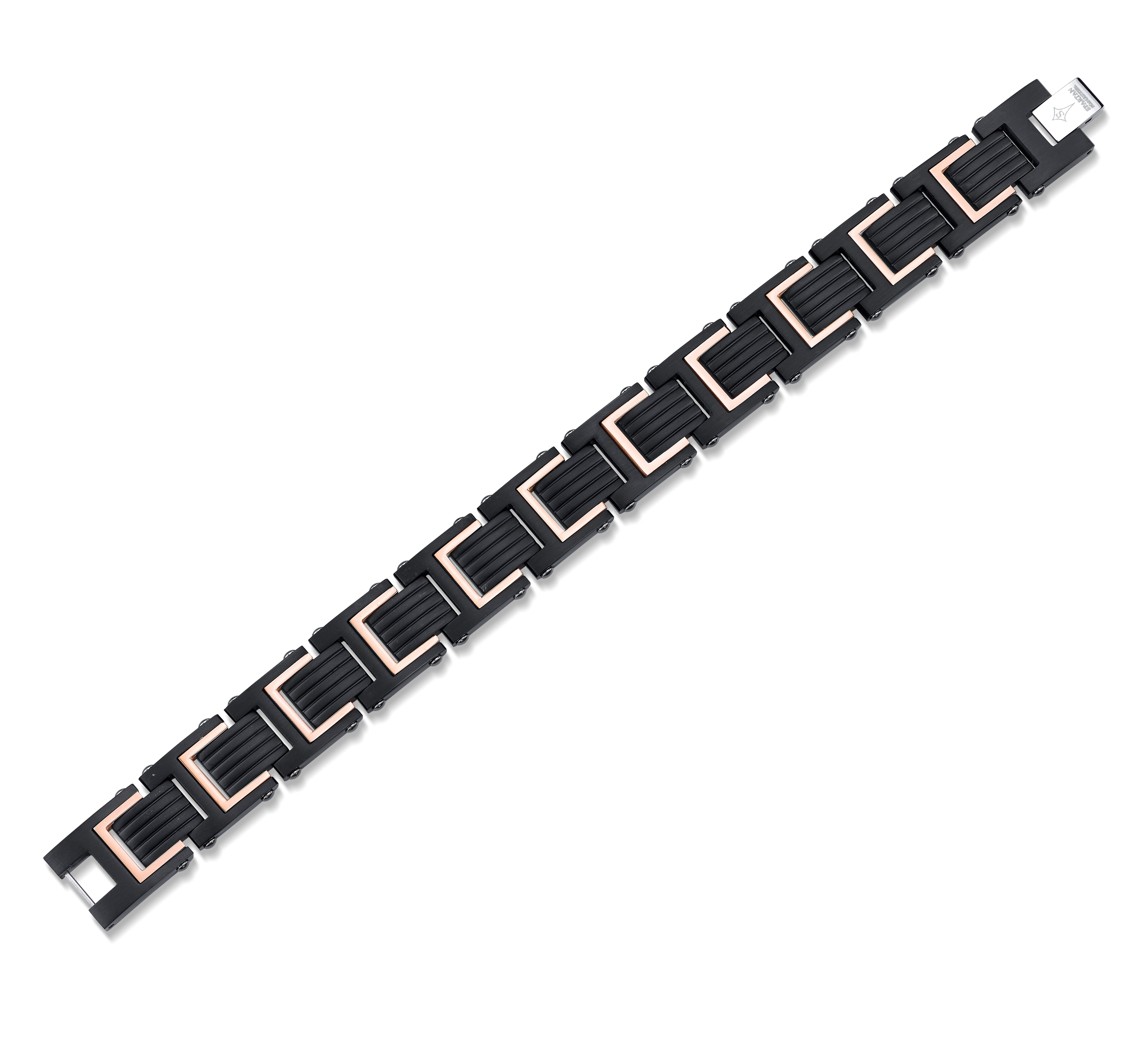 Spartan Men's Black Stainless Steel Bracelet with Carbon Fiber and Rose Gold Accents