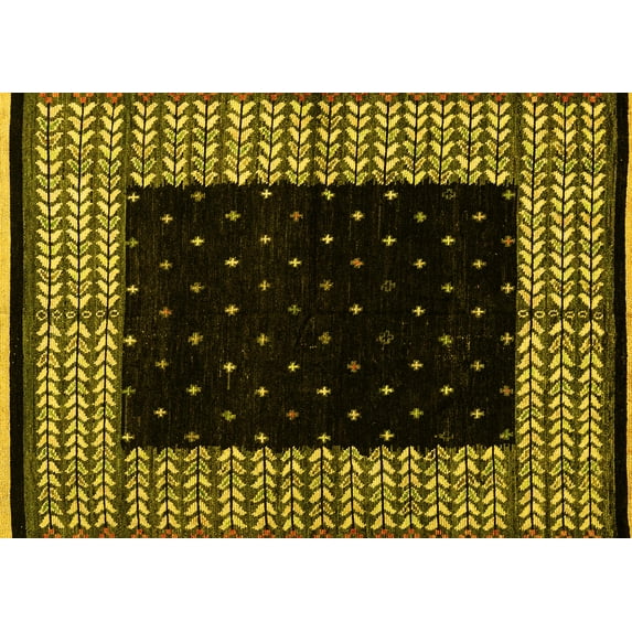 Ahgly Company Machine Washable Indoor Rectangle Abstract Yellow Modern Area Rugs, 3' x 5'