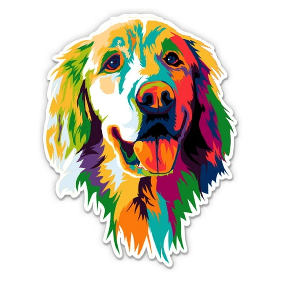 Golden Retriever Colorful - 3" Vinyl Sticker - For Car Laptop Water Bottle Phone - Waterproof Decal
