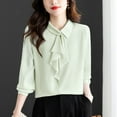 thumbnail image 4 of Olyvenn Women Bow Neck Chiffon Blouse Long Sleeve Chiffon Solid Tops Elegant Ladies Solid Color OL Style Tops Women Casual Shirts Green XXL, 4 of 4
