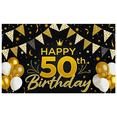 thumbnail image 2 of Black Background Happy 50th Birthday Banner with Golden Crown Balloons and Bunting Decors for Birthday Party Photography Props Backdrop Supplies, 2 of 6