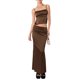 thumbnail image 1 of Conjunto De Falda Larga Con Top De Tirantes Mujeres Cami Top Maxi Hip Wrap Falda con cordones Y2k Slim Party Clubwear (Café M) Ygjytge para Mujer Café T XL, 1 of 7