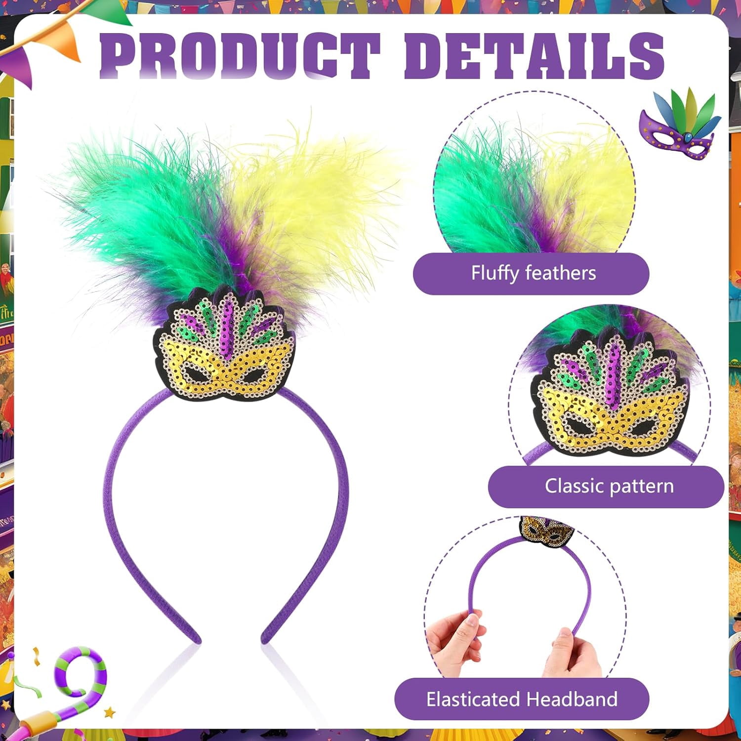 Maschera di Mardi Gras PNG Viola Verde Oro, Maschera di Carnevale