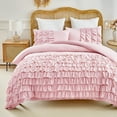 thumbnail image 2 of URBONUR Pink Queen Size Duvet Cover Set for Girls Ruffle Waterfall Girls Duvet Cover with Zipper Multi-Layers Comforter Covers with Pillowcases, 2 of 9
