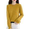 thumbnail image 2 of WTOBBY Women's Casual Lace Round Neck Base Layer Sweater, Knitted Long Sleeve Solid Color Top with Decorative Lace, Elegant and Comfortable Wear,Green L, 2 of 6