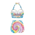 thumbnail image 4 of Suhoaziia Rainbow Spiral Tie Dye Bathing Suits for Women 2 Piece Bikini Swimwear Halter Ruched Bathing Suit Size 2XL Backless Ruched Ruffle High Waist Bikini Tops with Cups, 4 of 6