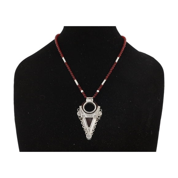 TINTAFUKT||Semi-Precious Stone & Silver Triangular Pendant with Beads