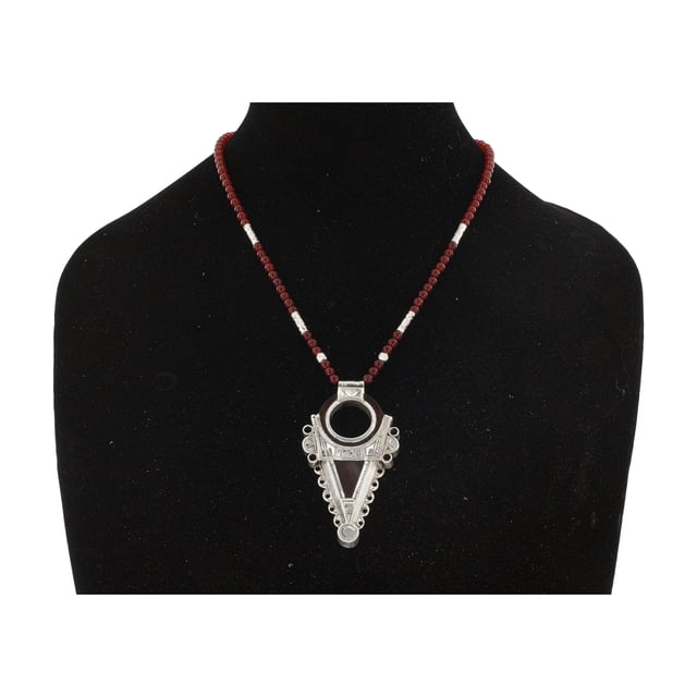 Tintafukt Pendentif Triangulaire Pierre Semi-Précieuse & Argent avec Perles