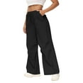 thumbnail image 2 of Women Work Pants Plus Size Women's Casual Elastic Tie Waist Loose Long Pants With Pocket Full Length Pants Black XL, 2 of 8