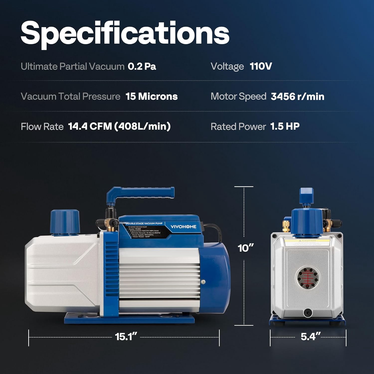 SPECSTAR 1.5 HP 14.4 CFM 2 Stage HVAC Vacuum Pump and 4 Way AC Manifold Gauge Set Kit with Leak Detector 5ft Hoses