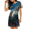 thumbnail image 2 of Sikiie Ocean Coral Turtle Print Women's Short-sleeved Nightdress, Round Neck Pullover Nightdress Pajamas Summer Home Wear, 2 of 6