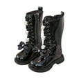 thumbnail image 3 of YAYUBA Girls Combat Boots Knee High Mid Calf Side Zipper Bow Lace Up Classic Kids Winter Shoes Fall Fashion Teen Punk Goth Boot Size 11,Black, 3 of 8