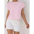 thumbnail image 5 of Womens Short Sleeve T-Shirts Round Neck Rolled Dolman Sleeve Tops Solid Casual Cropped Tees, 5 of 7