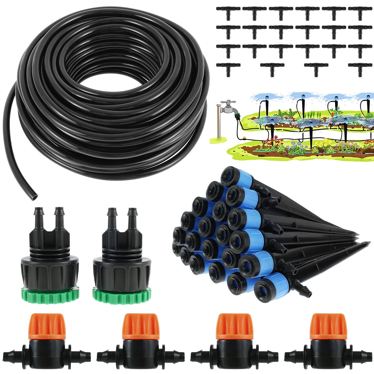 Littleduckling 91.8FT Drip Irrigation System Kits Adjustable Plant