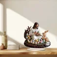 thumbnail image 2 of AZXY Easter Bunny Ornament Decoration,Easter Tabletop Decor,Jesus and Bunny Statue Indoor Easter Decor,Easter Religious Surprise, 2 of 7