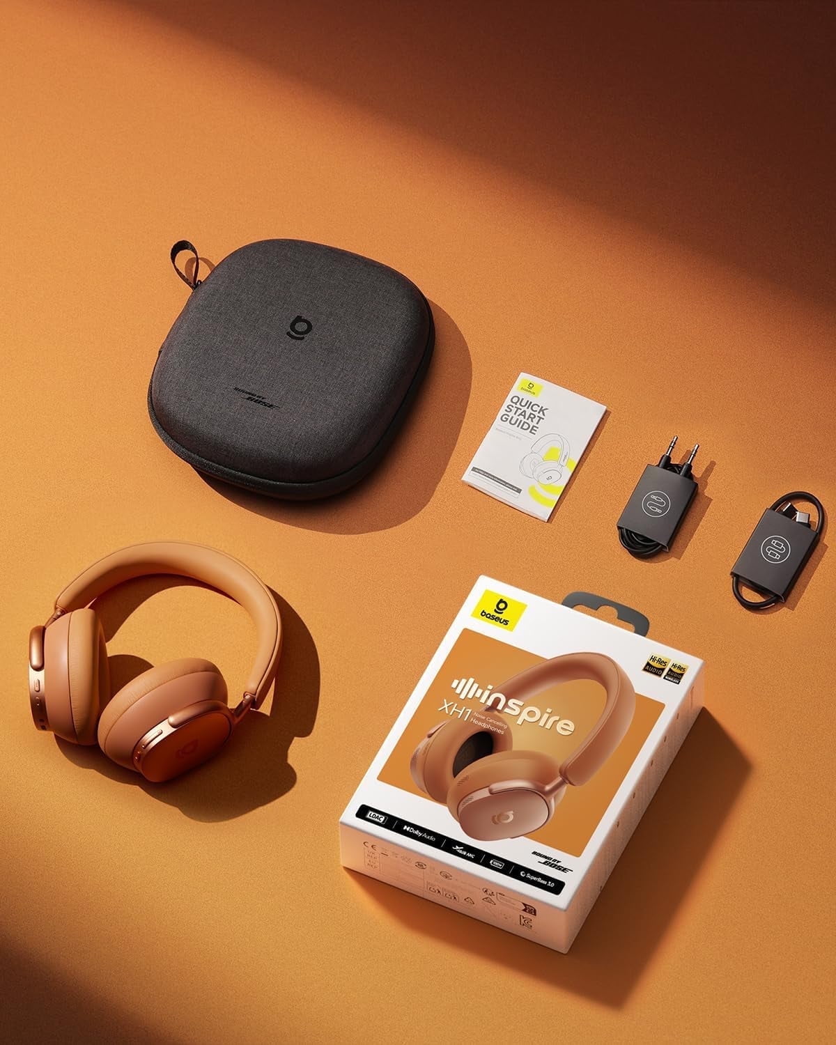 Baseus Inspire XH1 Adaptive Noise Cancelling Headphones, Hi-Res Audio, 100H Playtime, Over-Ear Wireless Bluetooth Headset for Commute, Travel & Calls, Cosmic Sunset