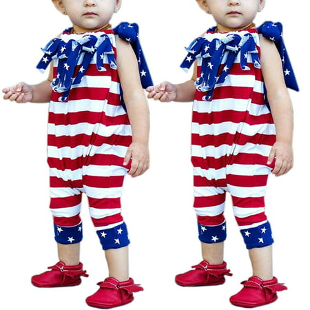 Independence Day Newborn Baby Girls Stripe Clothes America Flag Romper Jumpsuit Playsuit Outfit Sunsuit 0-6 Months