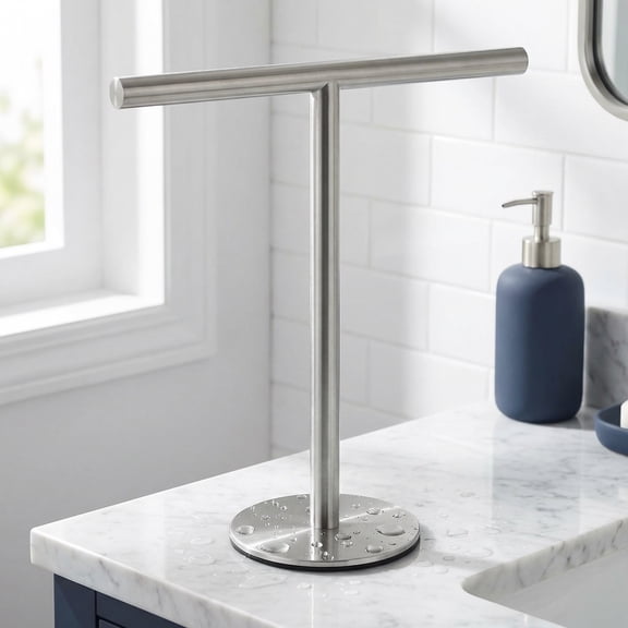 Freestanding Hand Towel Holder, T-Shape Towel Rack Stand with SUS304 Brushed Stainless Steel for Bathroom, Kitchen, Vanity Countertop - No Drill Needed