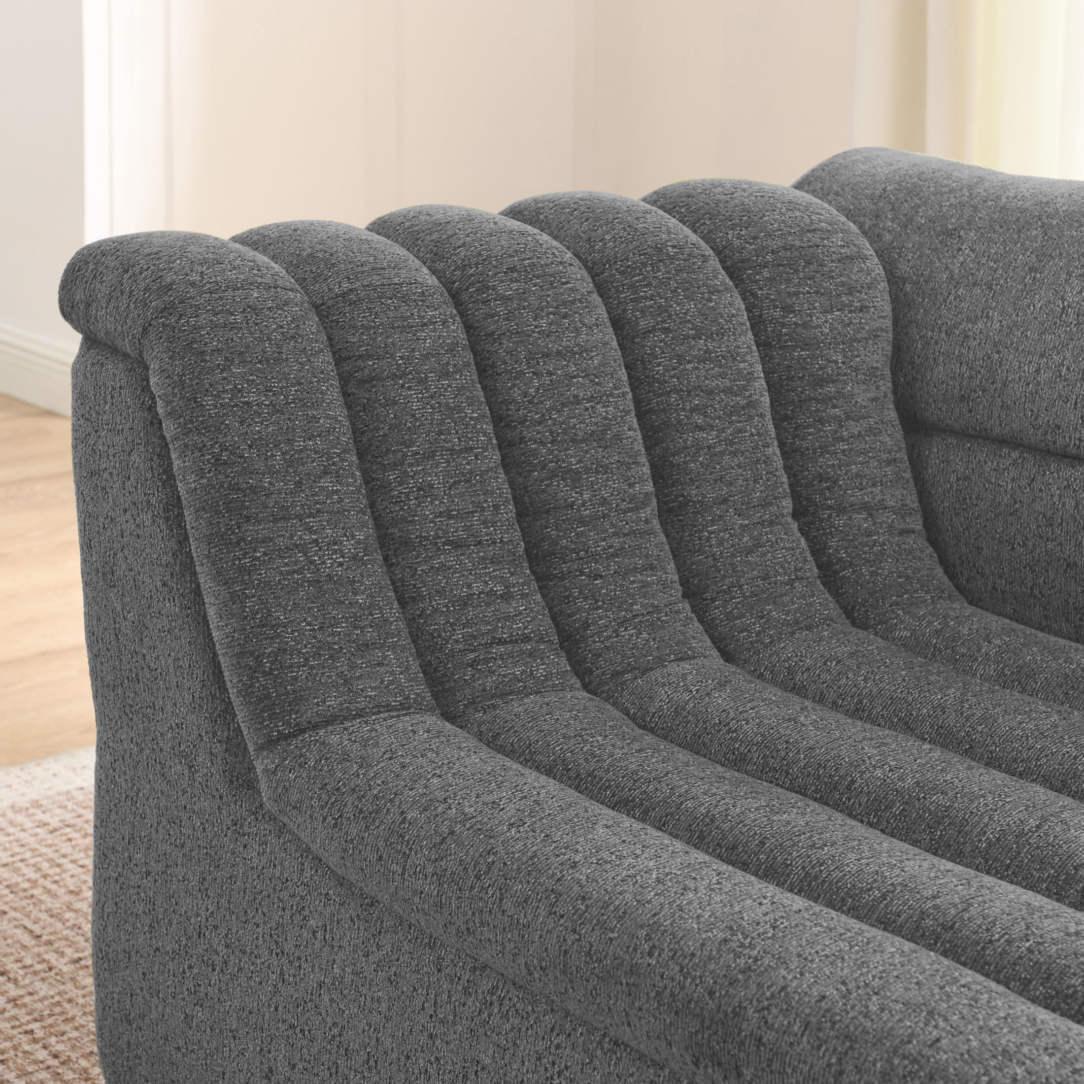 Noble House Modular Sofa Single Chair, Compact Chenille Accent Armless Sectional Component, Boneless Couch, Dark Grey