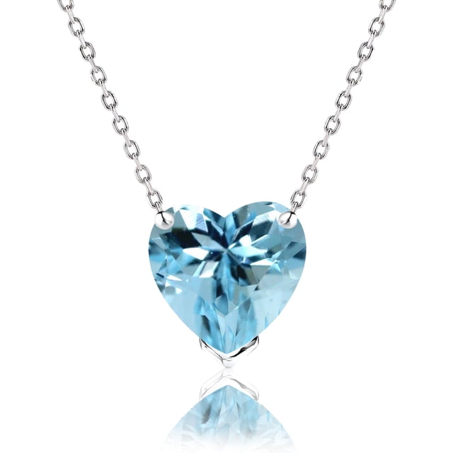 JeenMata Hermoso Collar con Colgante de Topacio Azul de Talla Corazón de 1 Quilate (Piedra Natal de Diciembre) en Baño de Oro Blanco de 18 K sobre Plata