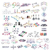 BodyJ4You 120PC Body Piercing RANDOM Jewelry Kit | CBR BCR Rings Barbells Studs Screws Curved Bars | Belly Button Cartilage Tragus Nose Septum Tongue | 14G 16G 18G Steel Bulk Mix