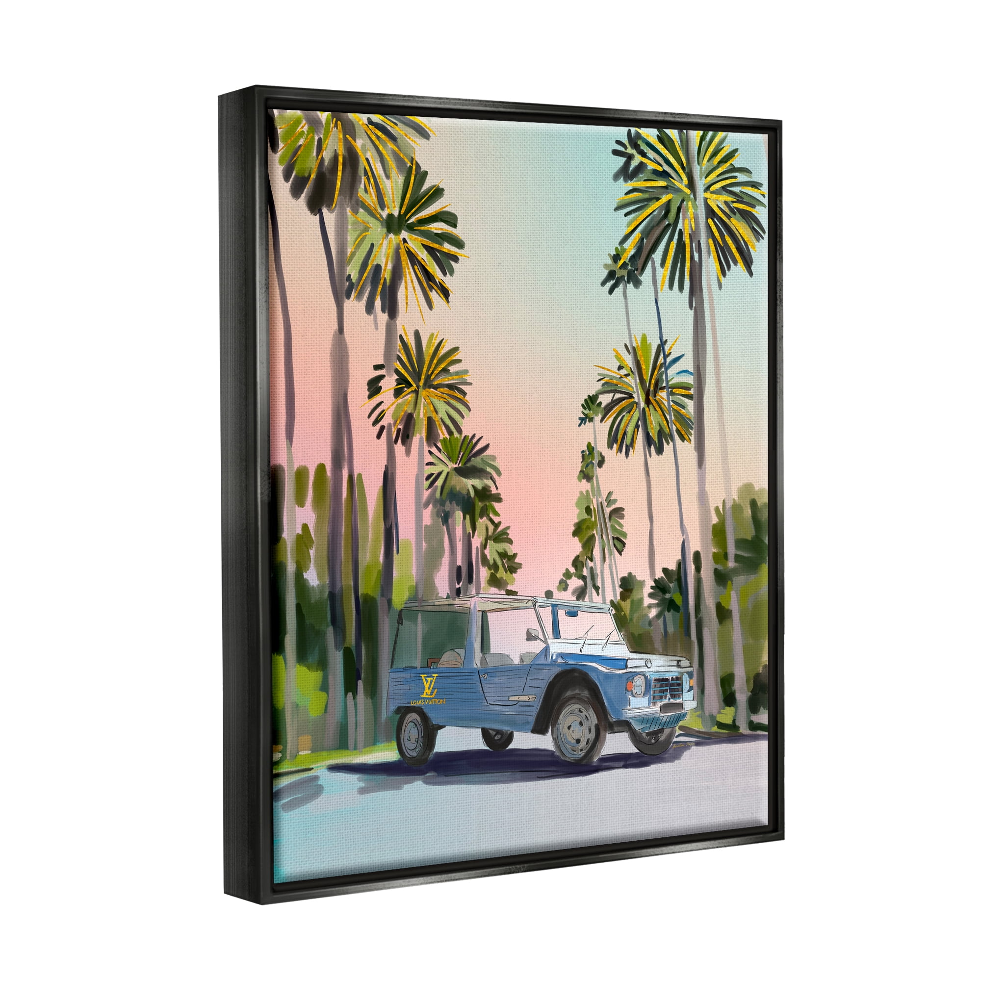 Stupell Industries Glam Summer Truck Transportation Painting Black Floater Framed Canvas Art Print Wall Art, 25 x 31