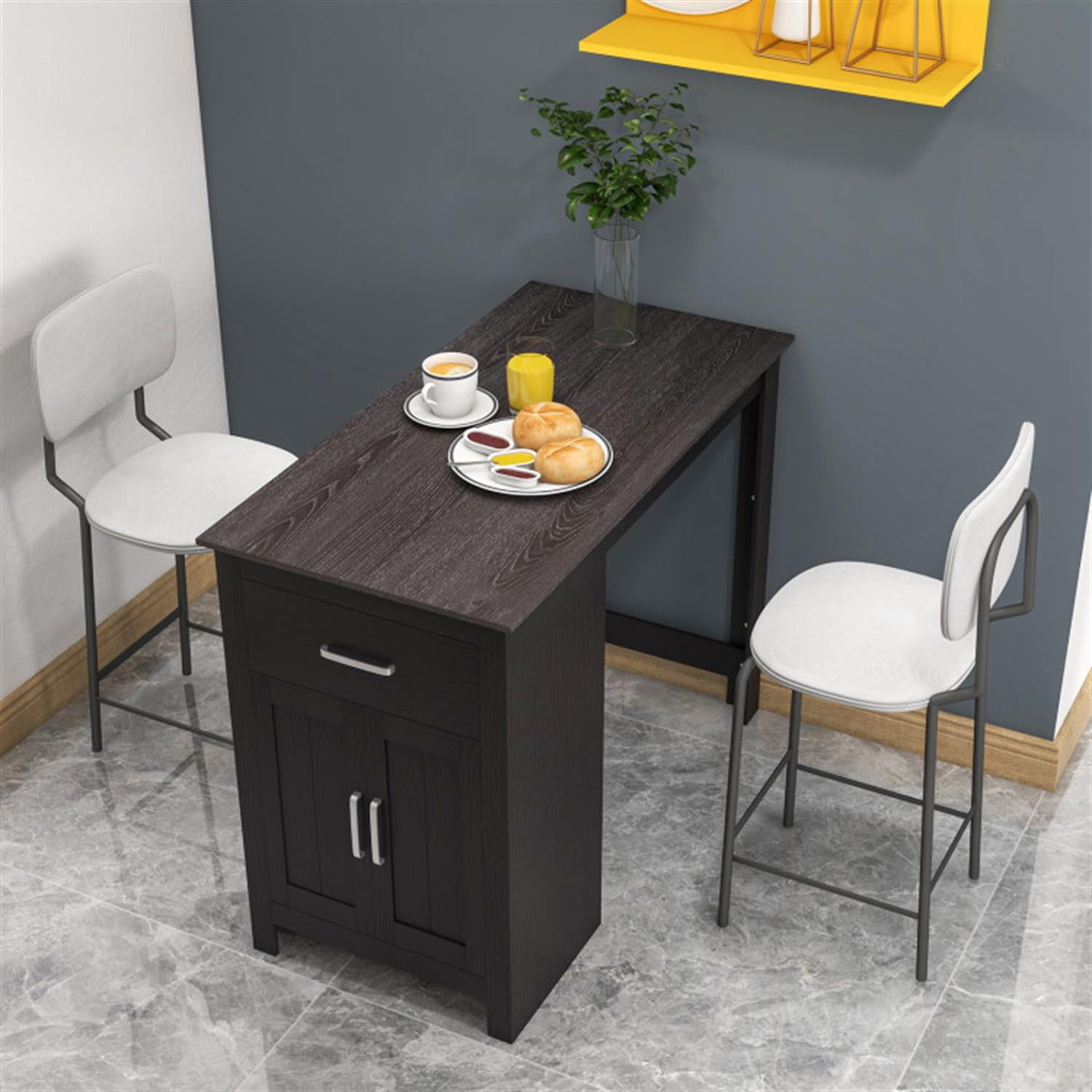 Demi Bonn Counter Height Bar Table with Storage Cabinet and Drawer, Modern Rectangular Dining Table Furniture for Kitchen, Dining Room, Dinette, Breakfast Nook, Black