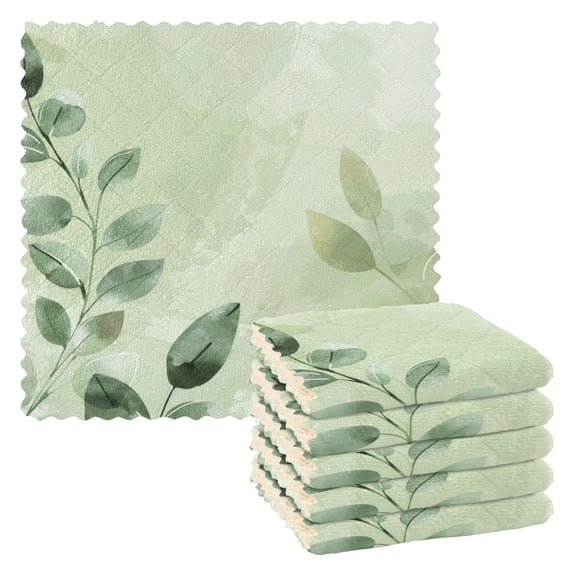 6 Pieces of Kitchen Towels 11x11Inch Kitchen Dish Cloths Kitchen Dish Towels Reuseable Cleaning Cloths Green Leaf