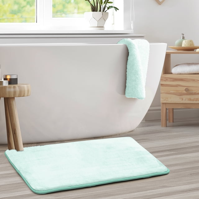 1 Large Clara Clark Bath Mat Bathroom Rug - Absorbent Memory Foam Bath Rugs - Non-Slip, Thick, Cozy Velvet Feel Microfiber Bathrug, Plush Shower, Toilet- Floor Bathmats Carpet - Aqua - 20"x32"
