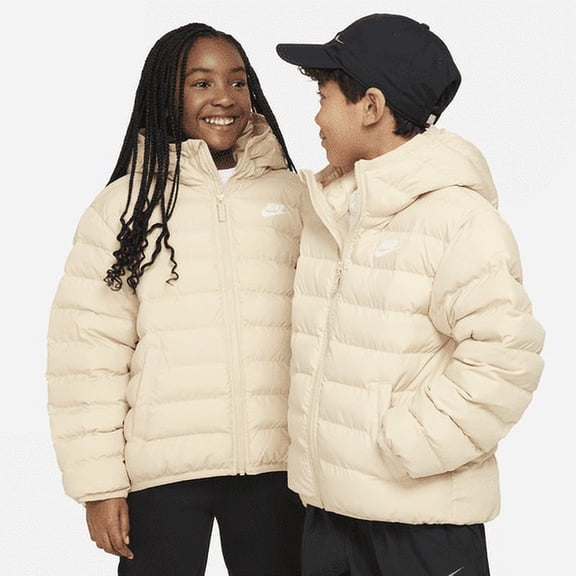 Nike Sportswear Lightweight Synthetic Fill Big Kids' Loose Hooded Jacket Color: Sanddrift/Sanddrift/White Size: L