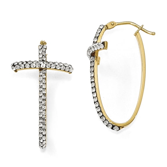 14K Crystals from Swarovski Polished Cross Hoop Earrings 14k Yellow Gold Earrings
