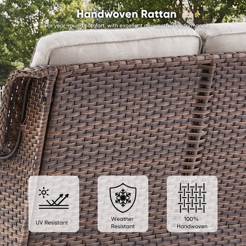 PARKWELL Outdoor Patio Wicker Furniture Set - 5 Piece Sectional Sofa Set with 3-Seat Sofa,2 Chairs and 2 Ottomans,Brown Wicker and Beige Cushion