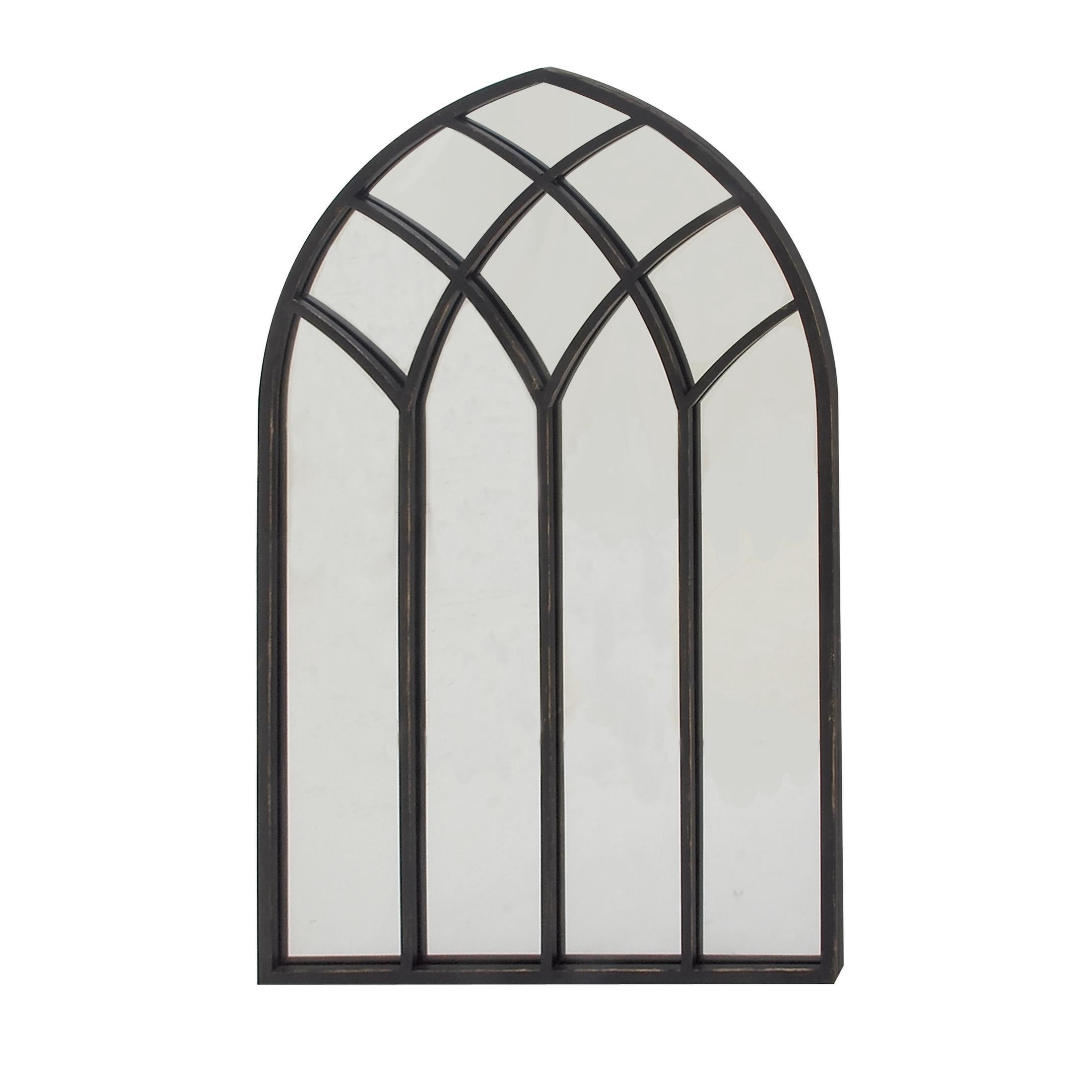 DecMode 30" x 48" Black Arched Window Pane Wall Mirror