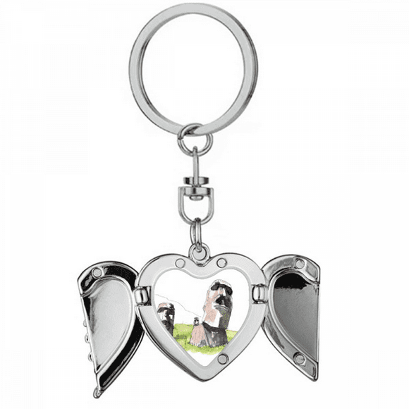 Moai Statues In Easter Island Heart Angel Wing Key Chain Holder