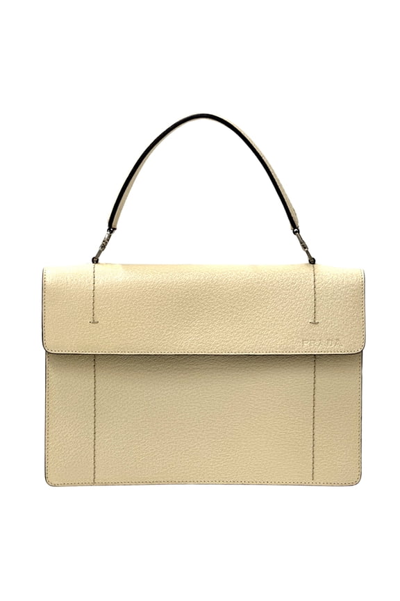 Pre-Owned Prada PRADA Women's Brand Handbag Leather Cream Simple Logo (Fair)